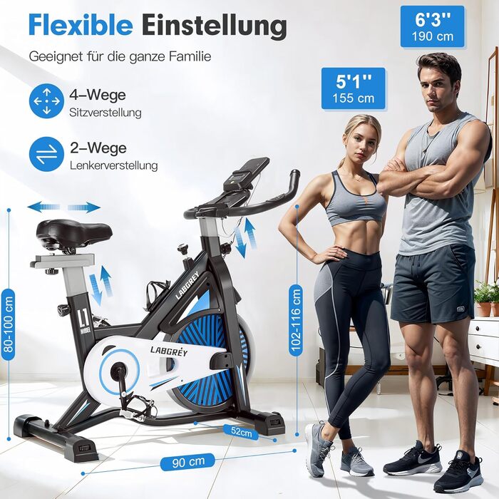 Велотренажер для дому: фітнес-велосипед з пульсометром, LCD-дисплеєм та підставкою для iPad, регульоване сидіння та опір, чорний