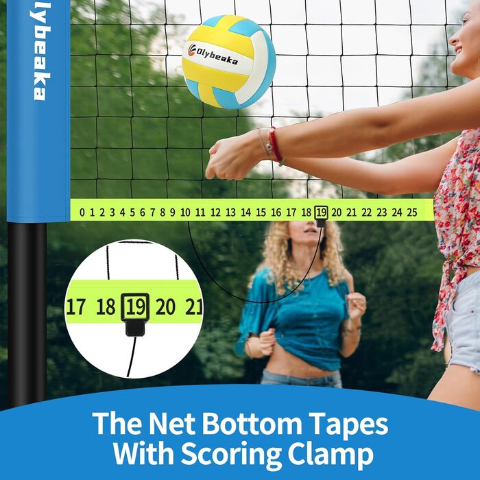 Волейбольний набір 20FT для вулиці з антипровисаючою сіткою, регульованими штангами, м'ячем PU та насосом, сумка для перенесення - миттєва установка, Blau