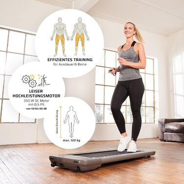 Доріжка для ходьби SportPlus для дому та офісу, електрична бігова доріжка до 6 км/год, тиха, підходить для роботи за столом, сіра, навантаження до 120 кг
