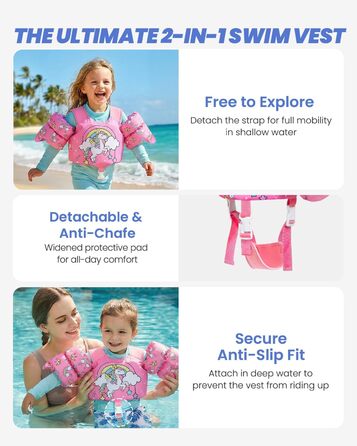 Дитячий рятувальний жилет Gogokids з підтримкою рук для плавання (11-30 кг, 1-6 років), рожевий – сертифікат EN13138-1