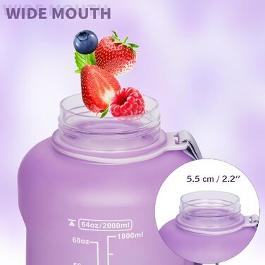 DEARRAY Tritan пляшка для води 2 л з трубочкою і часовою міткою, BPA-free, велика спортивна пляшка для фітнесу та залу