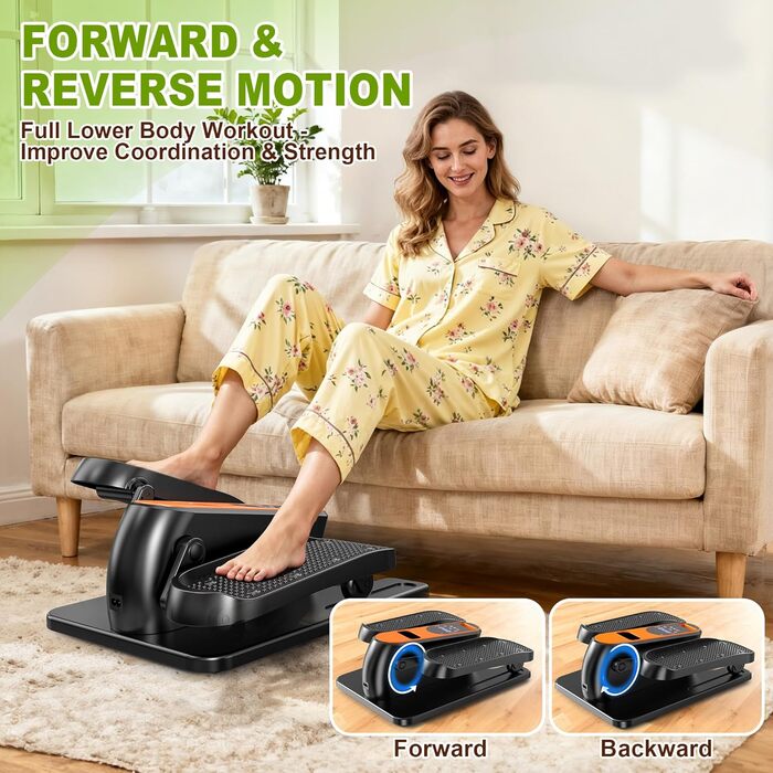 Електричний еліптичний тренажер для дому під стіл з пультом дистанційного керування, дисплеєм, 12 швидкостей, тихий та портативний степер для літніх людей, підлітків та дорослих.