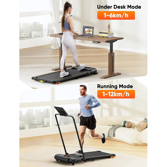 Складана електрична бігова доріжка Walking Pad для дому з регулюванням нахилу, швидкість до 12 км/год, 2.5HP, LCD-дисплеєм, пультами та керуванням через додаток, амортизація, чорна