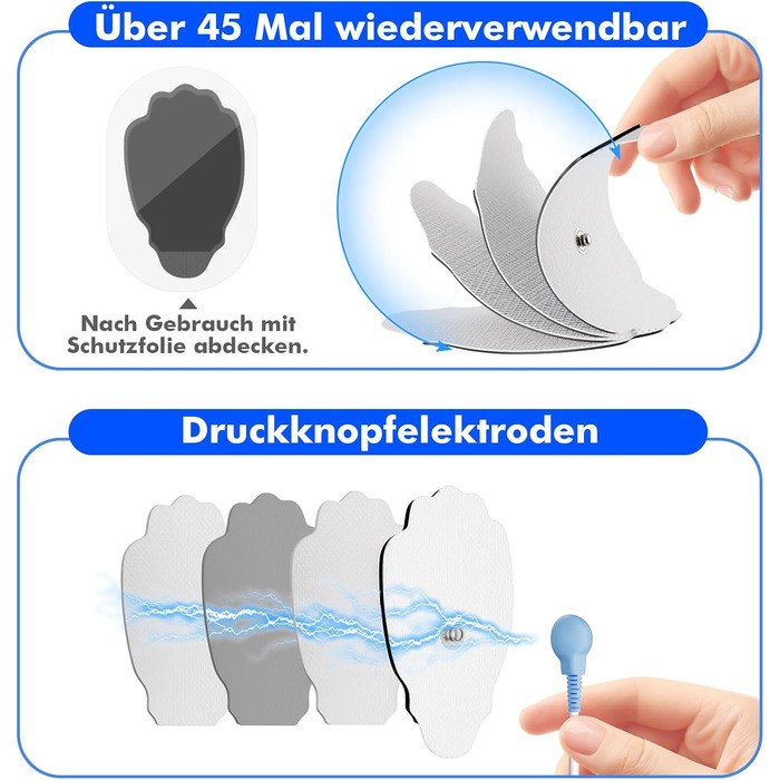 EMS масажер TENS: електрична стимуляція м'язів з 36 програмами, 10 електродів для ніг, спини, плечей