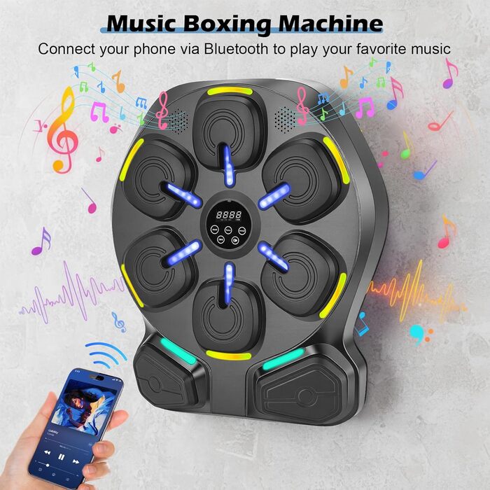 Боксерський тренажер з LED підсвіткою та Bluetooth Music Boxing Machine: 9 режимів, 9 швидкостей, дисплей калорій та швидкості, регульована висота для дітей та дорослих + 2 пари рукавичок