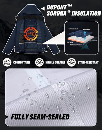 Чоловіча лижна куртка водонепроникна, тепла, дихаюча, для сноуборду та гірськолижного спорту, з капюшоном, Outdoor, темно-синій, розмір S