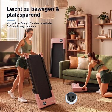 Бігова доріжка DeerRun Walking Pad з ухилом 6%, для дому та офісу, з додатком, LED-дисплеєм та пультом, до 136 кг (Рожева)