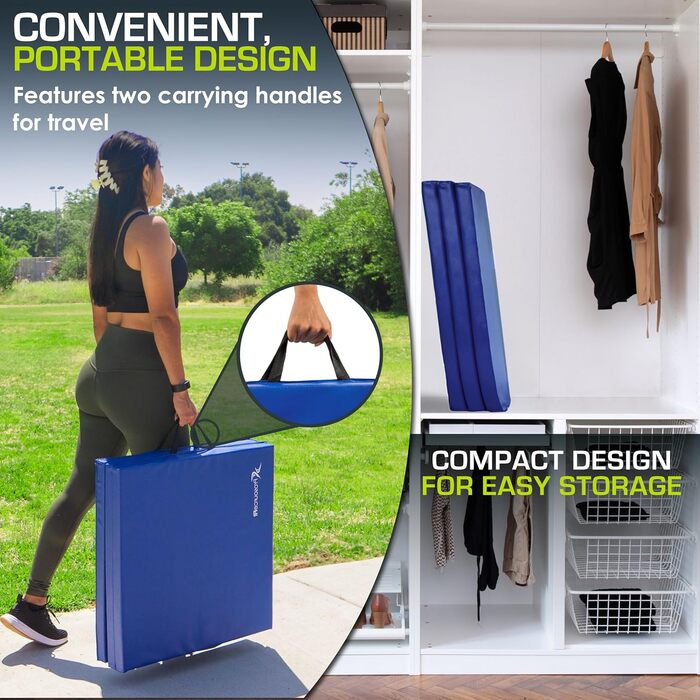 Тренувальний килимок ProsourceFit трьохшаровий, 183x61 см, з ручками, для гімнастики, ММА, бойових мистецтв, фітнесу, розтяжок, сильних м'язів, блакитний