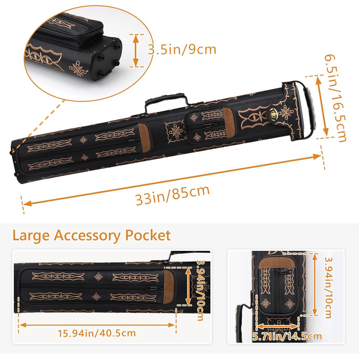 Чохол для більярдних київ 2x4, жорсткий, з підставкою, чорний. Місце для 2 наконечників та 4 ручок