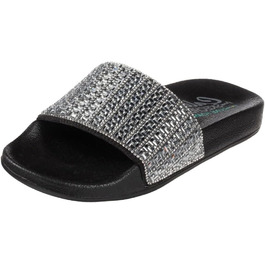 Сліпони жіночі Skechers 39 EU, чорні, з канвасу та оздобленням стразами