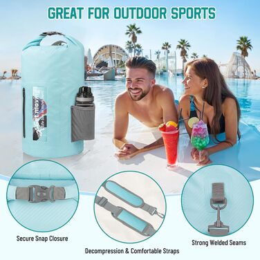 Водонепроникний мішок Dry Bag 20L RollTop: рюкзак, сумка для каякінгу, рафтингу, риболовлі, плавання, блакитний