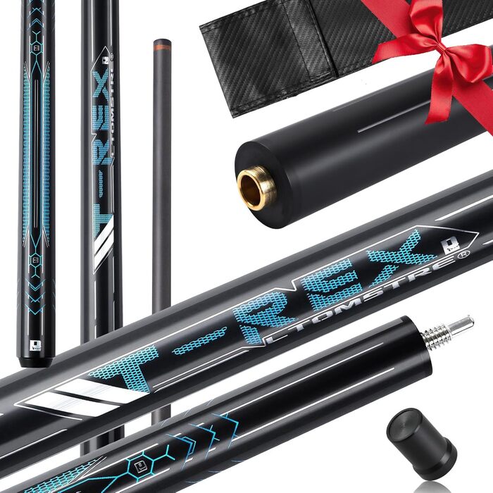 PODAYUDE Білльярдні кийки 3 шт. з карбону, низька відволікаюча лінія, 12.9 мм наконечник, з PU-чохлом, синій