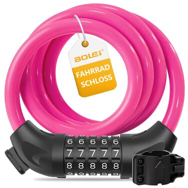 Замки для велосипеда з кодом 12 мм/120 см, антикрадіжний кабель, 5-значний код, вологостійкий, для велосипеда, електровелосипеда, дитячої коляски, драбини (Чорний, Рожевий)