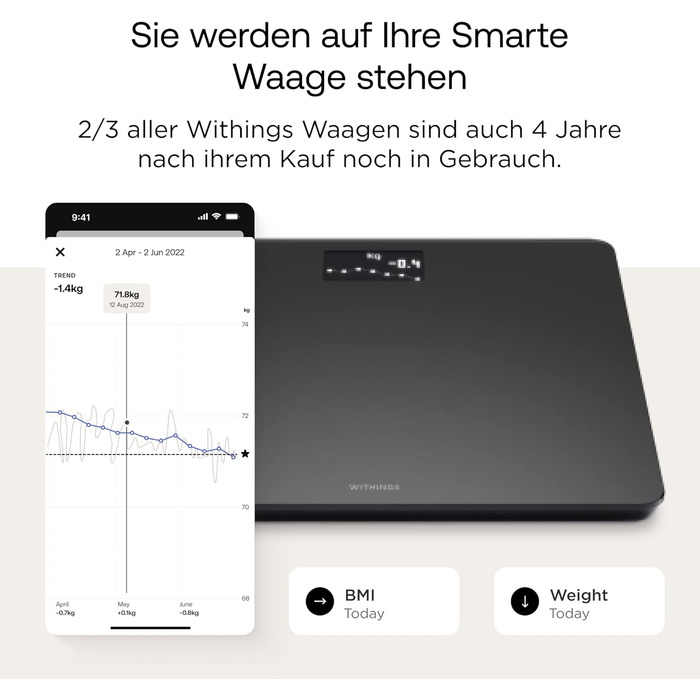 Розумні ваги Withings Body з Wi-Fi, BMI, синхронізація з додатком, чорні