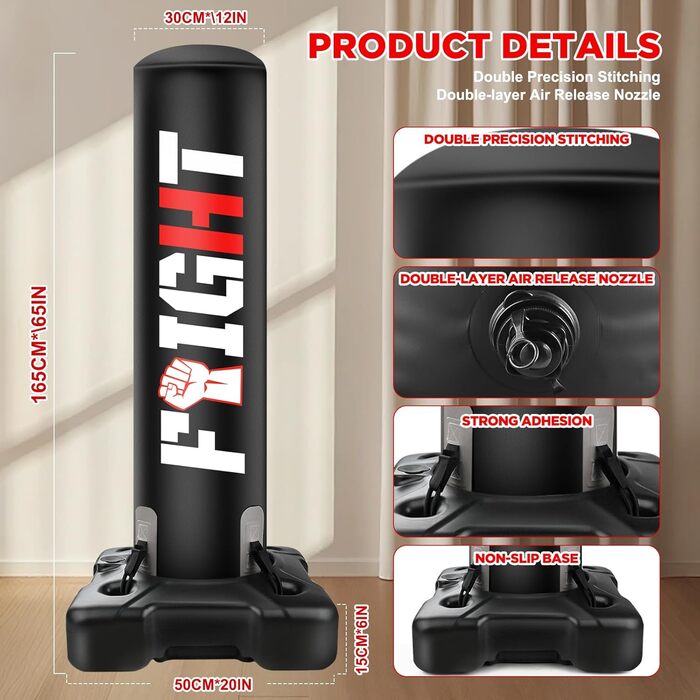 Боксерський мішок стоячий NZQXJXZ 175 см з помпою та рукавичками для боксу, комплект для кікбоксингу, MMA, Муай Тай, домашній спортзал