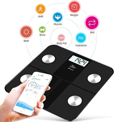 Цифрова вага-аналізатор жиру Uten з Bluetooth, додатком, 180 кг, чорна