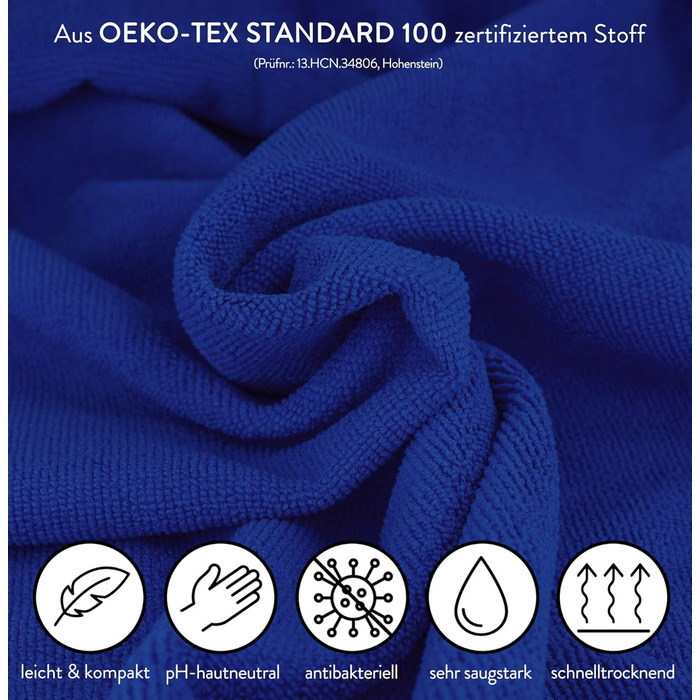 Рушник для фітнесу PEAQE з кишенею на блискавці | Мікрофібра з фротте-структурою | Швидковисихаючий рушник для спортзалу | М'який, 120 x 50 см (Navy-Blue)