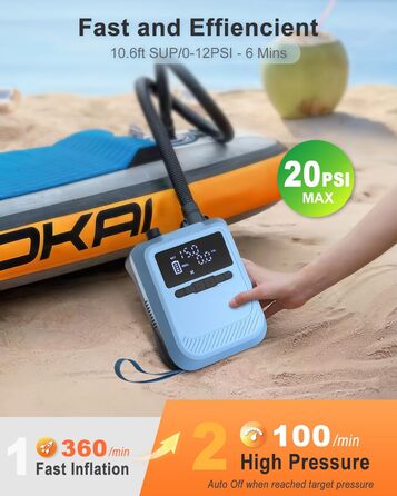 Насос електричний для SUP Mojimdo 20 PSI з підсвіткою, акумуляторний, 5 режимів, для сапборду, каяка, надувного човна та матрацу