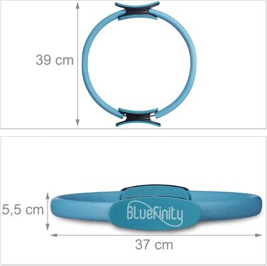 Кільце для пілатесу Relaxdays Bluefinity з подвійними ручками, з м'якою обшивкою, діаметр 39 см, скловолокно, з еластичними стрічками, турквенового кольору