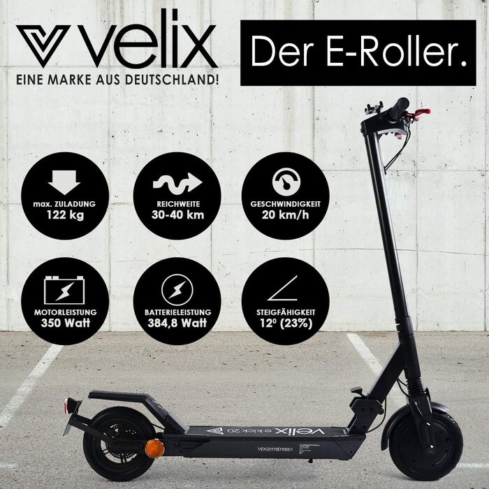 Електросамокат velix E-Kick 20 км/год, 350W, з рульовою сумкою, з дорожнім допуском eKFV