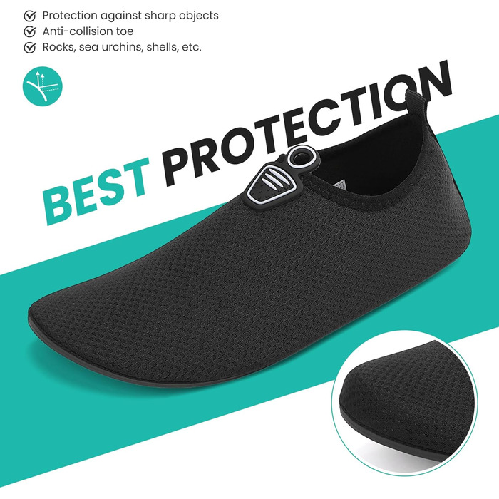 Чоловічі та жіночі аквашузи для плавання та відпочинку на пляжі. Легкі, швидковисихаючі, з антиковзким покриттям. Розмір 41 EU, чорний колір