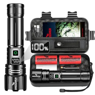 Ліхтарик Shadowhawk 24H з акумулятором (2 батареї) IP67, 500000 люмен, LCD-дисплей для кемпінгу, надзвичайних ситуацій, вигулу собак