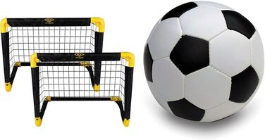 Набір з 2 складаних футбольних воріт Umbro для дітей, металеві, чорні/жовті, для саду та дому, з м'ячем, футбольне тренувальне обладнання