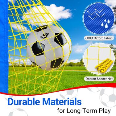 Ворота для футболу Dimples Excel Pop-Up – розкладні для дітей | Набір 1 або 2 шт. | Розміри 120x90 / 152x110 / 213x152 см | 3 кольори | З м'ячем, насосом, конусами та мішенню | Для саду та подарунка