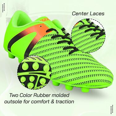 Футбольні бутси Vizari для твердого поля – легкі та міцні бутси з гумовими шипами для хлопчиків та дівчаток | FG бутси для гри на вулиці, 31 EU, зелено-помаранчеві