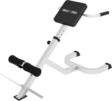 Рік-тренажер GORILLA SPORTS® з регулюванням, до 120 кг, з фіксацією ніг, чорний/білий. Для тренування спини, пресу та м'язів кора. Ідеально для дому.