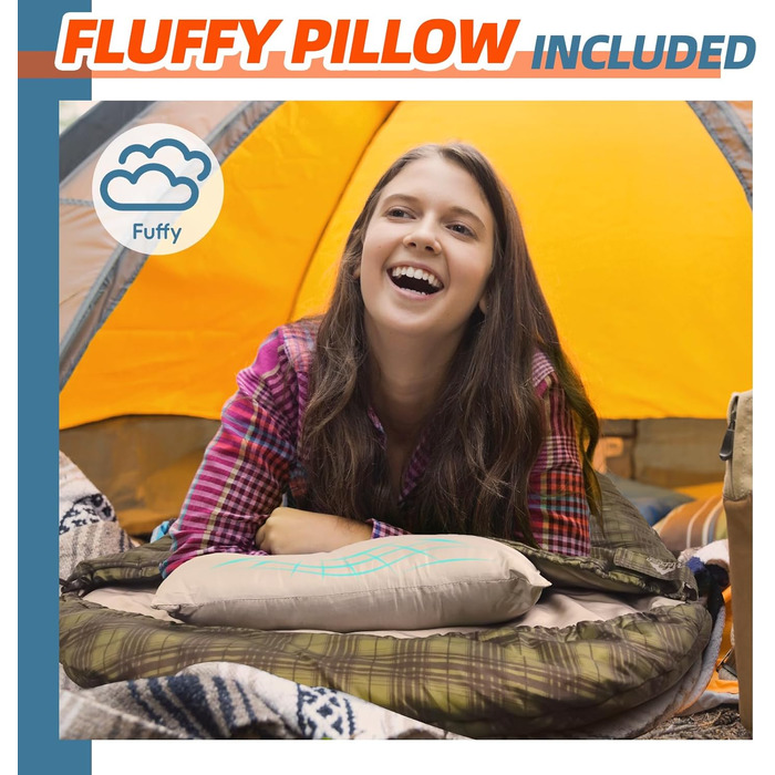 Сплячі мішки MEREZA XL для чоловіків та жінок. Великі, широкі спальні мішки для кемпінгу. Теплі, для холодної та теплої погоди. З компресійним мішком.