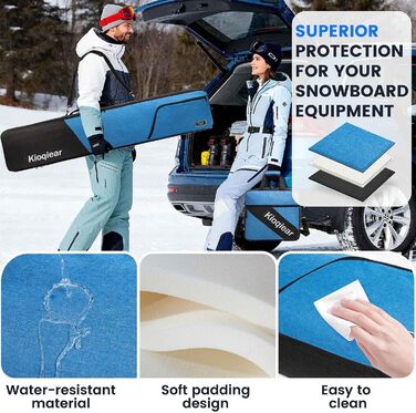 Сумка для сноуборда та черевиків Kioqiear з підкладкою, підходить для сноуборда до 165 см та черевиків розміру до 45, включає сумку для сноуборда та сумку для черевиків (Blau)