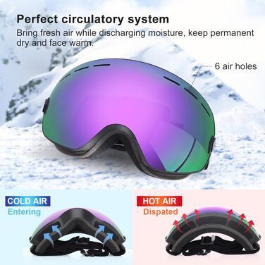 Сноубордична маска EXP VISION для чоловіків і жінок, 100% UV400, антифог, сферична лінза, для окулярів, універсальний розмір, колір Grapes