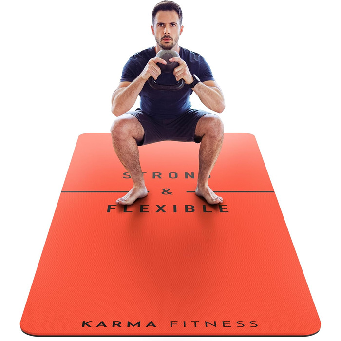 Тренувальний килимок – великий, широкий та товстий для чоловіків та жінок (183 см x 80 см x 10 мм) – TPE фітнес килимок, неслизький, для дому, HIIT, пілатесу, гімнастики, сірий – з принтом (червоний)