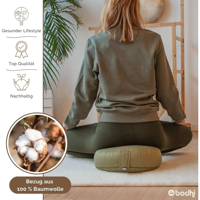 Подушка для медитації Bodhi Rondo ECO Extra Flat (Рожева) - Зі 100% бавовни, наповнювач з органічної спельти, висота 15.5 см, з ручкою для перенесення, зносостійка
