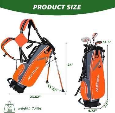 Повний комплект гольф-клубу на 6 шт., включаючи сумку-стійку, драйвер #1, гібрид #5, залізи #6/7, #9/P та паттер. Для правшів (Помаранчевий)