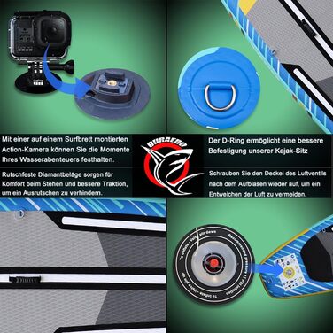 Надувна SUP-дошка DURAERO 330x76x15 см з кріпленням для камери, комплект аксесуарів, вантажопідйомність до 150 кг