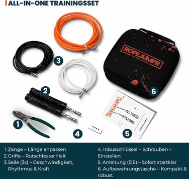 Скакалка з вагою – регульований комплект для HIIT, силових тренувань та спалювання жиру – включає 3 змінні троси та сумку для зберігання