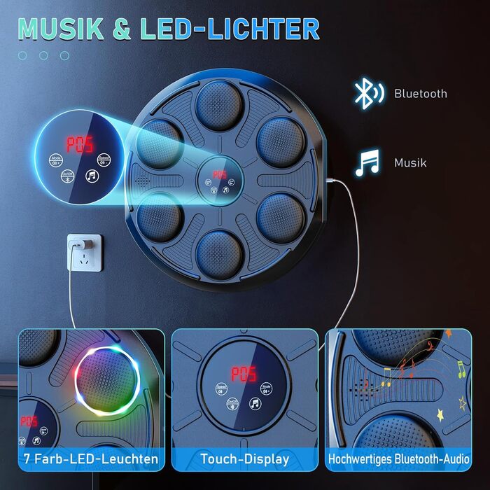 Музичний бокс-машина HSYFUNA з Bluetooth, 12 режимів швидкості, LED підсвіткою, лічильником, для тренувань вдома та у спортзалі, для дорослих і дітей, 2024, регулювання гучності
