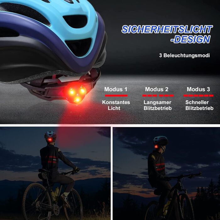 Велосипедний шолом Exclusky для чоловіків та жінок з візором і LED-підсвіткою, для MTB, розмір 56-61 см, синій