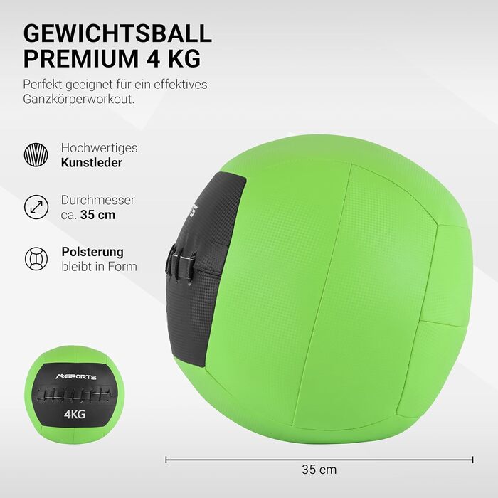 MSPORTS М'яч для фітнесу Wall-Ball, медичний м'яч, 2-10 кг, преміум якість
