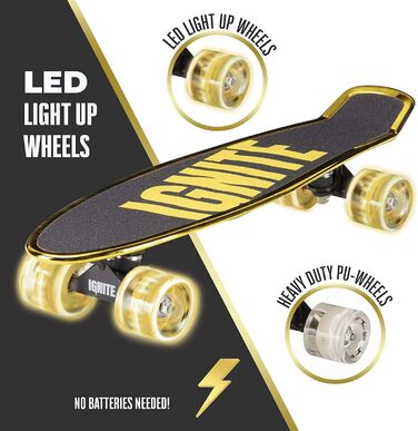 Скейтборд Mondo Gold Street Toys Chroma з LED колесами, шоломом та захистом, 55x15 см