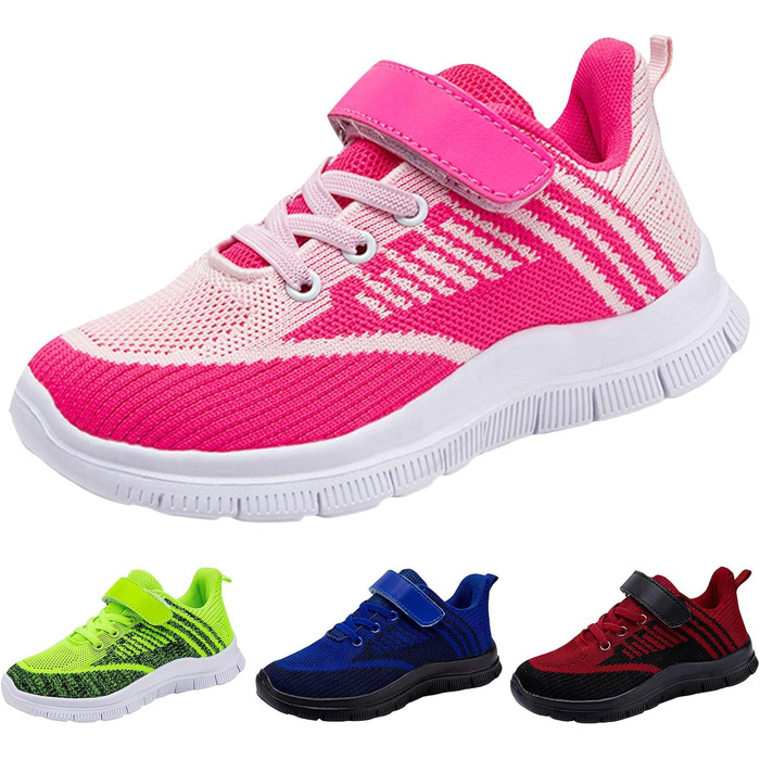 Дитячі спортивні кросівки для хлопчиків та дівчаток. Модні повсякденні кросівки для залу та вулиці. Легкі дитячі кросівки з дихаючої сітки, зручні та з неслизькою підошвою. Колір: гарячий рожевий, розмір: 37 EU