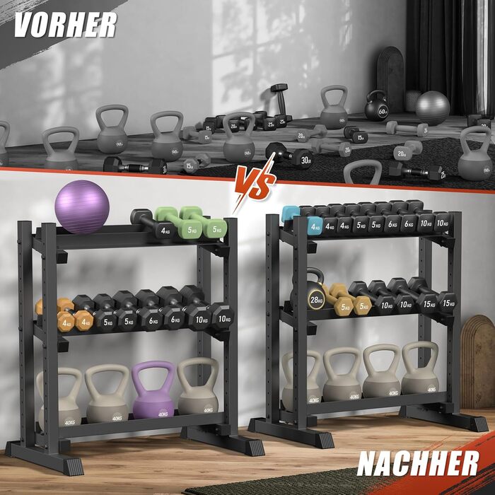 Стойка для гантелей з 3 рівнів, 500 кг, регульована, для дому, міцна, для штанги, гантелей та дисків (тільки стійка), чорна 3-ярусна DB-Rack