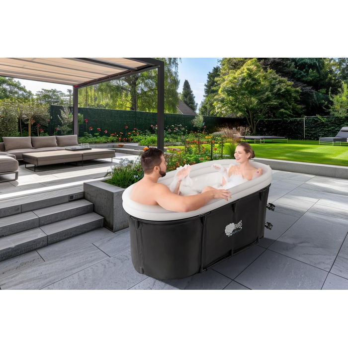 Зручна складана ванна для дорослих 147x74x60 см – комплект з аксесуарами для теплої та холодної ванни, портативна, для дому та відпочинку на природі, чорно-біла, MelodieGesund