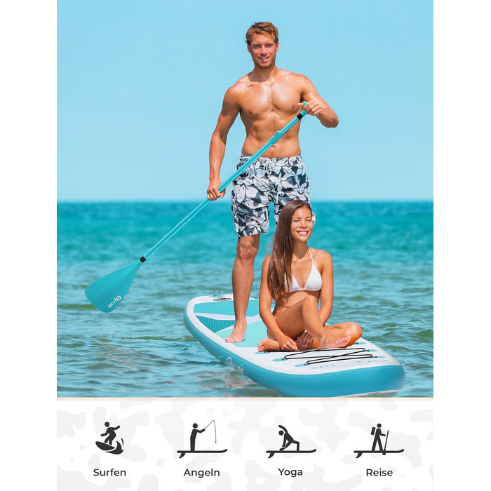 Надувний SUP Борд Glymnis Stand Up Paddle Board 10'6' (320x81x15 см) з Алюмінієвим Веслом, Насосом та Аксесуарами (Білий+Чорний)