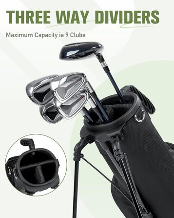 Сумка для гольфу на штативі, легка, для 9 ключок, з роздільниками, водонепроникна, з кишенькою-холодильником, ергономічний плечовий ремінь, велика кишеня, унісекс, чорна A1