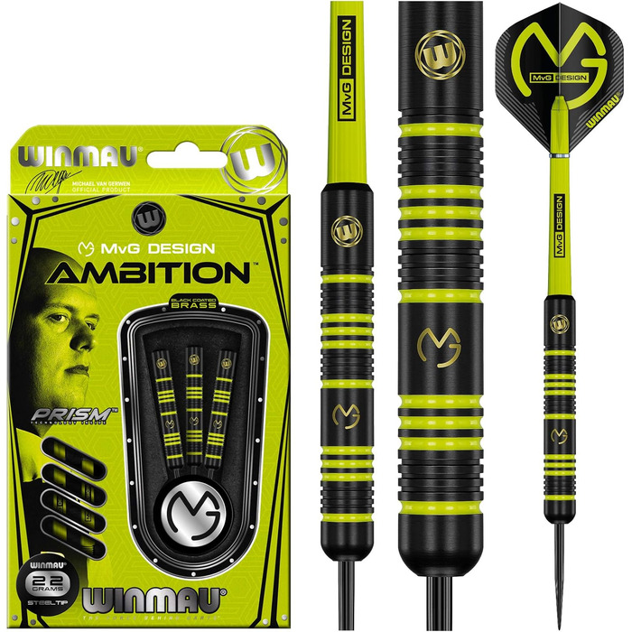 Дарти WINMAU Michael Van Gerwen MvG Ambition Professional - набір (сталеві/м'які, латунь) з пір'ям та стрижнями