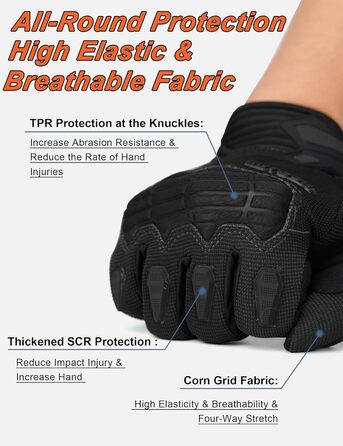 Велосипедні рукавички KUTOOK MTB для чоловіків та жінок, з підкладкою на долоні 5 мм, захист TPR SCR, сенсорний екран, дихаючі, зелені (XL, чорні)