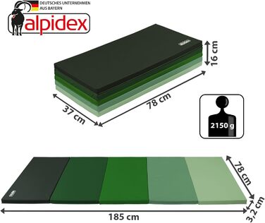 ALPIDEX складний гімнастичний мат 185x78x3,2 см, спортивний мат для дому, дітей і дорослих, чорний